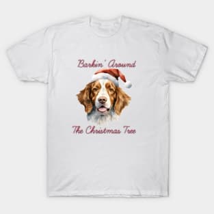 Christmas Brittany Spaniel Dog in Santa Hat T-Shirt